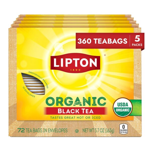 Lipton Organic Black Tea Bags 360 Count 72ct 5 Pack