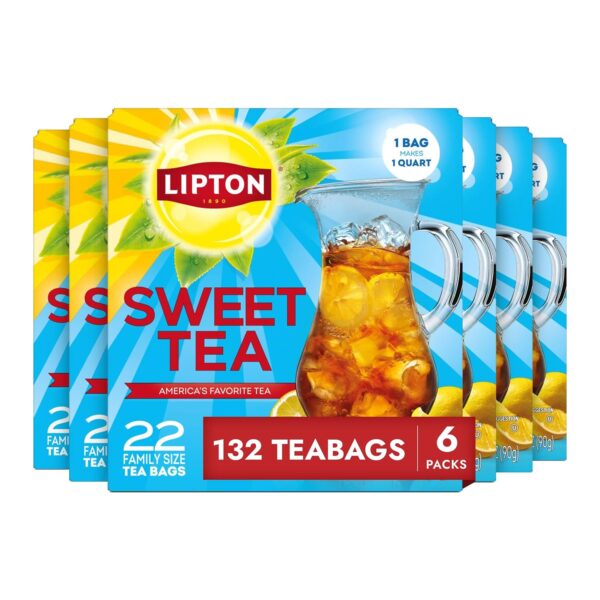 Lipton Southern Sweet Black Iced Tea Bags, Family Size, 132 Count (22 Count 6-Pack)