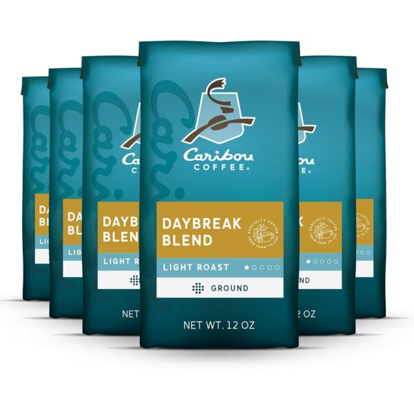 Caribou Coffee Ground Coffee Light Roast, Daybreak Blend, 12 Ounces Pack of 6