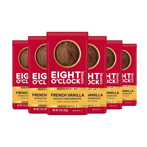 Eight O'Clock Coffee, French Vanilla, Medium Roast Ground Coffee, 11 Ounce, Pack of 6
