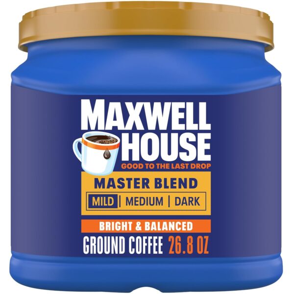 Maxwell House Ground Coffee, Master Blend Mild Roast, 26.8 oz Canister