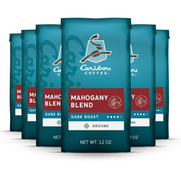 Caribou Coffee Ground Coffee Dark Roast, Mahogany Blend 12 Ounce Pack of 6