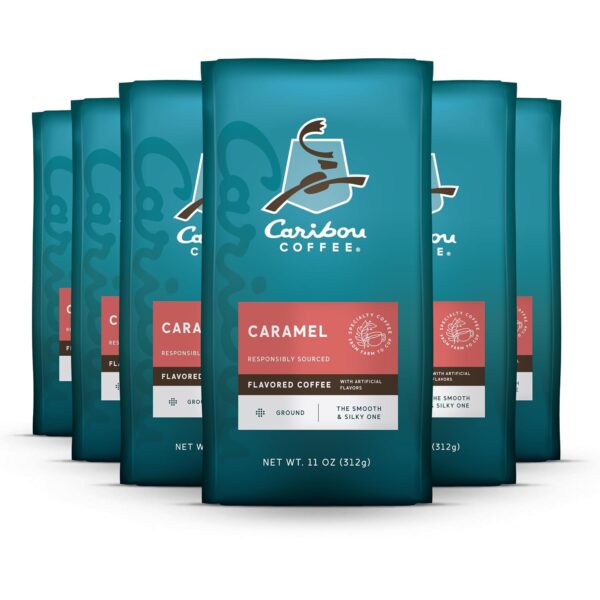 Caribou Coffee Ground Coffee Medium Roast, Caramel  11 Ounce Pack of 6