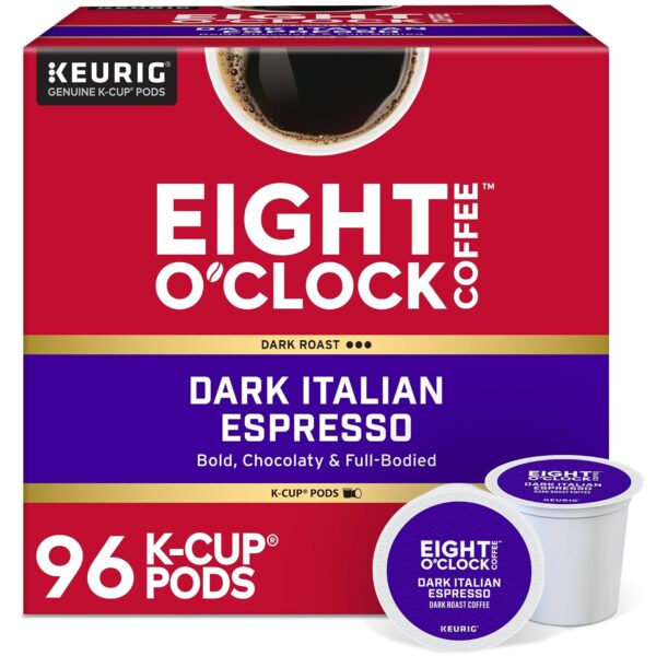 Eight O'Clock Coffee Dark Italian Roast K-Cup Pods, Medium Roast Coffee Pods, 96 Count