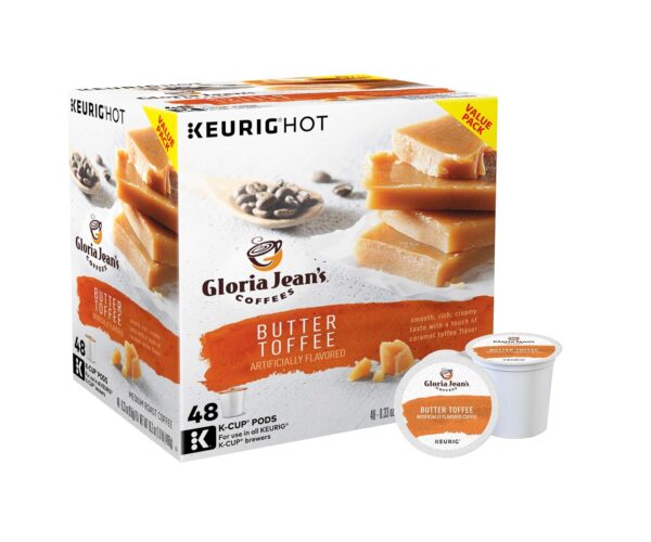 Gloria Jean's Coffees Butter Toffee K-Cup Pods, Flavored Medium Roast Coffee, 48 Count
