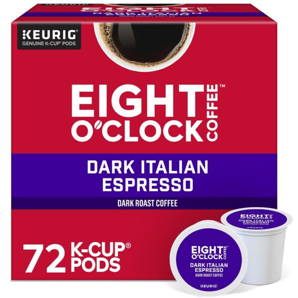 Eight O'Clock Coffee Dark Italian Roast K-Cup Pods, Dark Roast Coffee, 72 Count