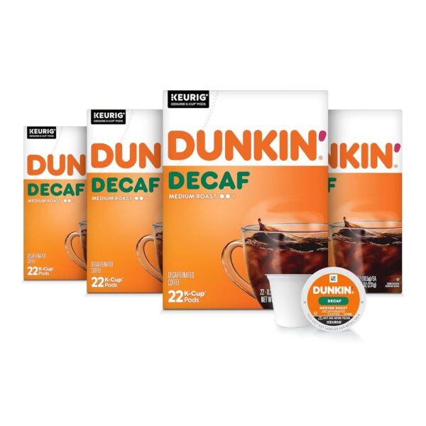 Dunkin’ Decaf Medium Roast Coffee, K-Cup Pods, 88 Count