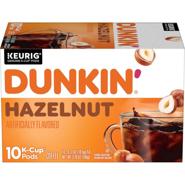 Dunkin’ Hazelnut Artificially Flavored Coffee, K-Cup Pods, 10 Count