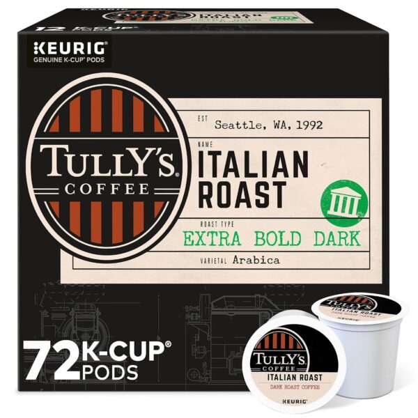Tully's Coffee Italian Roast K-Cup Pods, Dark Roast Coffee, 72 Count