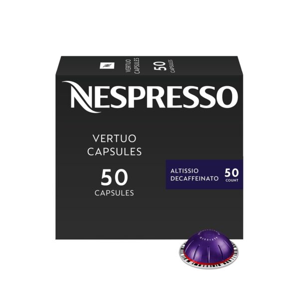 Nespresso Vertuo, Altissio Decaffeinato, Dark Roast, 50-Count Espresso Pods