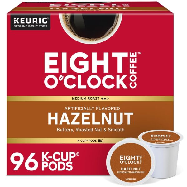Eight O'Clock Coffee Hazelnut K-Cup Pods, Flavored Medium Roast Coffee Pods, 96 Count
