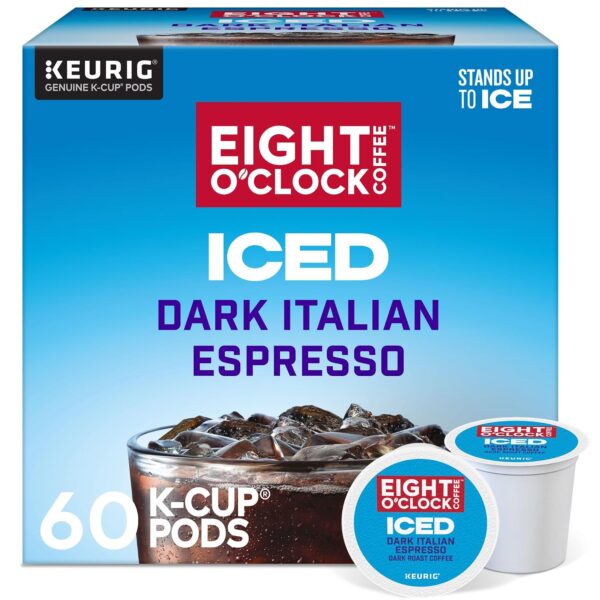 Eight O'Clock Coffee ICED Dark Italian K-Cup Pods, Dark Roast Iced Coffee, 60 Count