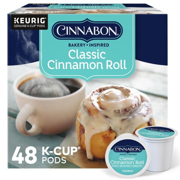 Cinnabon Classic Cinnamon Roll K-Cup Pods, Light Roast Coffee, 48 Count